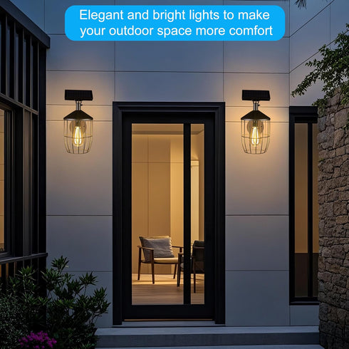 11.4" Solar Porch Lights Outdoor - Waterproof Wall Lanterns Solar Lights with Auto On/Off, Large Solar Panel - Exterior