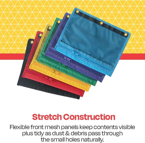 School Smart Mesh Zippered Binder Pockets, 10 x 7-1/2 Inches, Assorted Colors, 12 Pack