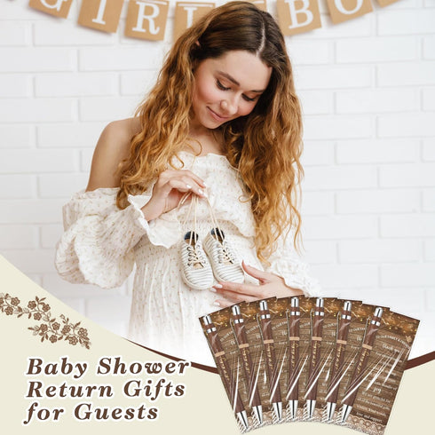 Spakon 72 Sets Rustic Baby Shower Pens Favors with 72 Bamboo Ballpoint Pens & Thank You Bookmarks for Guests