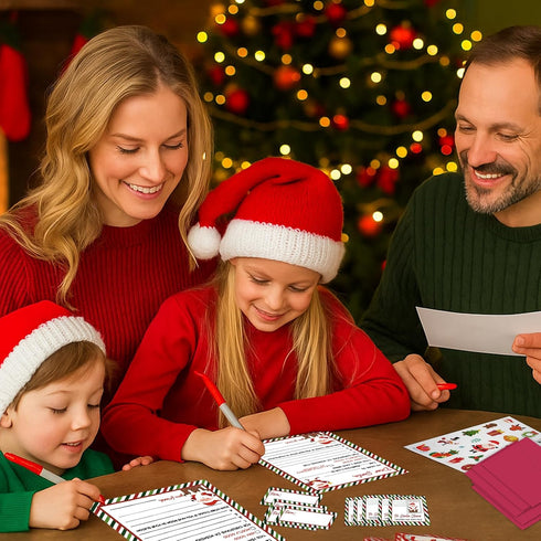 sunepany 8 Set 5x7 Letter from Santa Letter Writing Kit In Christmas Stationery with Red Envelopes, Secret Santa Cards
