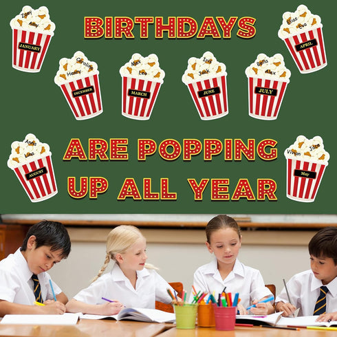 Loneliness 66PCS Popcorn Birthday Bulletin Board Set, DIY Photo Crafts Cutouts for Kindergarten Classroom Office Decor