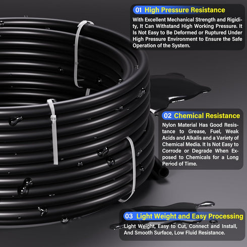 TAILONZ PNEUMATIC 1/4 inch OD Black Nylon Tube - 32.8ft Air Brake Tubing for Pneumatic Applications