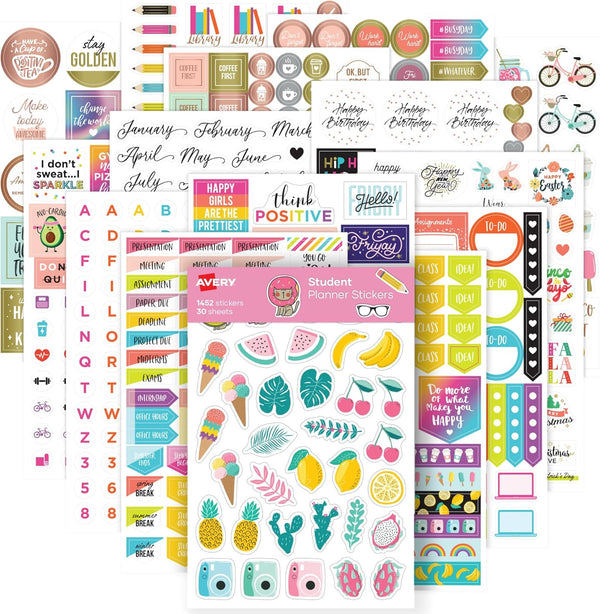 Avery Student Planner Stickers Pack, 30 Sheets, 1,452 Total, for School Planners, Journals, or Calendars