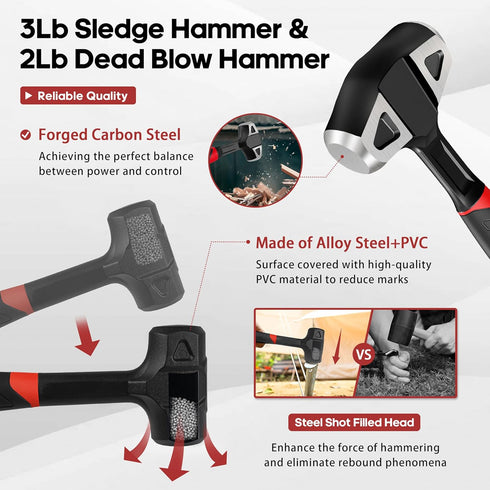 4-Piece Hammer Set 2LB 24oz 20oz 3LB Sledgehammer YIYITOOLS - Dead Blow, Ball Peen, Claw, - One-Piece Carbon Steel