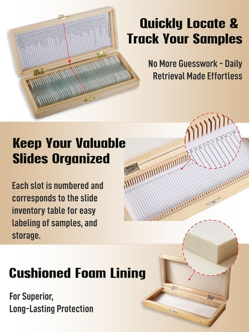 Goldenpasinee 50 Wooden Microscope Slide Storage Box, Durable Specimen Storage Cabinet for Slides, Laboratory Sample