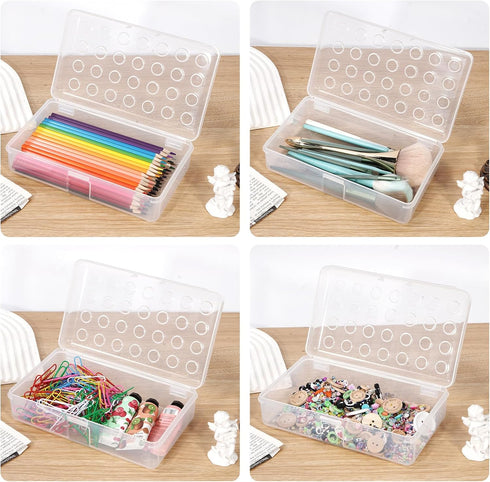 Plastic Pencil Box, Large Pencil Case, Clear Pencil Boxes with Snap-tight Lid, Hard Crayon Box Storage Marker Organizer