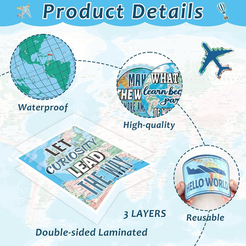 gisgfim Travel the Map Bulletin Board Set - Motivational Sign Cutouts, World Map Adventure Decor for Classroom