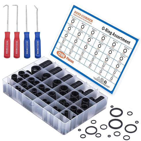 BUSY-CORNER 1299 Pieces O-Ring Kit with 4 PCS O Ring Pick & Installation Tools, 30 Metric Sizes Nitrile Rubber