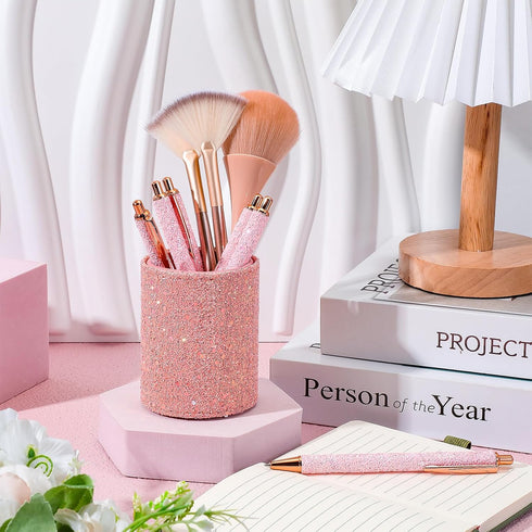 6 BBTO Bling Sequin Pen Holder with Pcs Sequin Click Pens Cute Glitter Retractable Ballpoint Pens, Pencil Cups for Desk