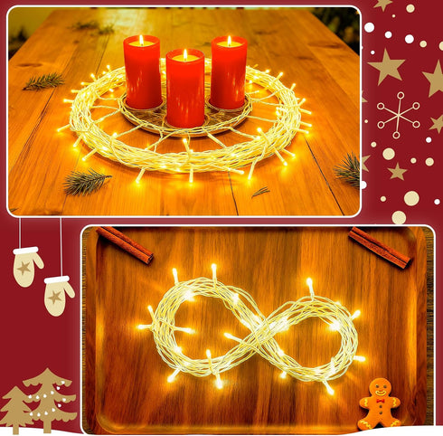 cshare 16.4ft 50LED Christmas String Lights Battery Operated, LED Christmas Lights Outdoor with Tiimer White Wire Mini