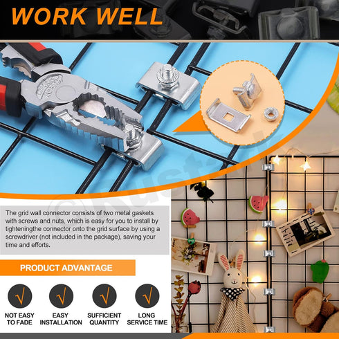 30 Sets Stainless Steel Gridwall Joining Clip Connectors, Grid Panel Joining Clips for Grid Panels