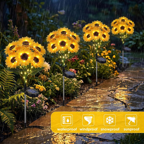 4 Pack 24 45 Ip65 VIHOSE Sunflower Solar Lights with Sunflowers LED Waterproof Outdoor Stake Lights with Upgraded Solar