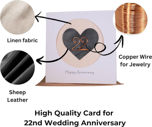 Handmade 22nd Wedding Anniversary Card for Her Him, Perfect for Wife, Husband, Couple (22nd)