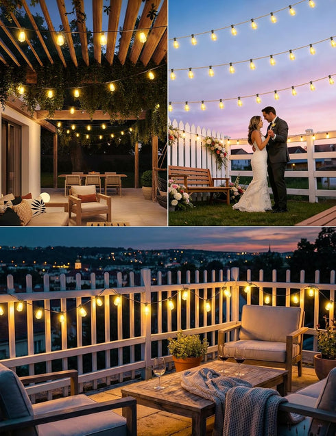 100FT 36+2 ST38 Bulbs, Dimmable 3 Brightever Solar String Lights Outdoor Waterproof with Remote, Shatterproof LED Patio