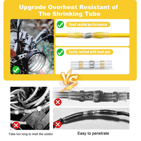 Kuject 50PCS Solder Seal Wire Connectors AWG 12-10, Yellow Solder Seal Heat Shrink Butt Connectors Terminals Solder Sleeve Waterproof Wire Splice Connector for Marine Boat Wire Joint