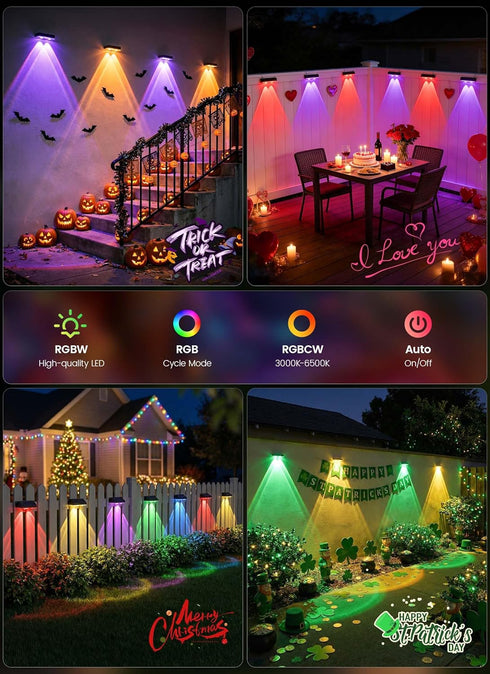 4 Pack 11 IP65 Brightown Solar Lights Outdoor Waterproof, Color Changing Solar Fence Deck Step Flood Lights, Warm White