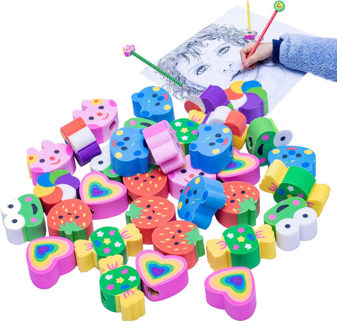 RONDURE Pencil Erasers Toppers, 35pcs Pink Heart Shape Pencil Top Erasers