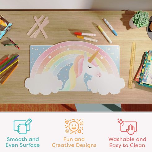 Uncommon Desks Kid's Desk Mat - for Schoolwork Arts & Crafts - Fun Computer & Mouse Pad Blotter - Washable Table Cover - Student School Organizer - Cute Office, Home, School Supplies - Unicorn Design by Uncommon Desks