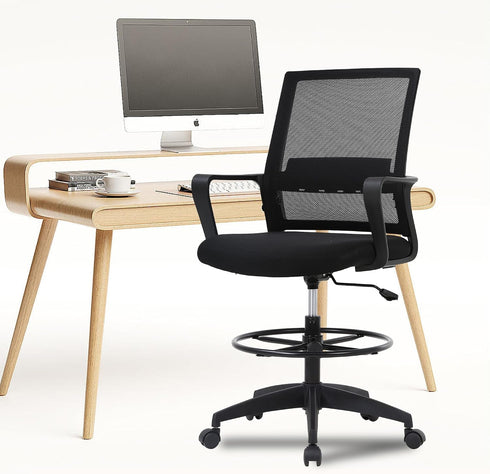 Ergonomic Drafting Chair, Tall Office Chair with Flip-up Armrests, Breathable Mesh High Desk Chair with Lumbar Support