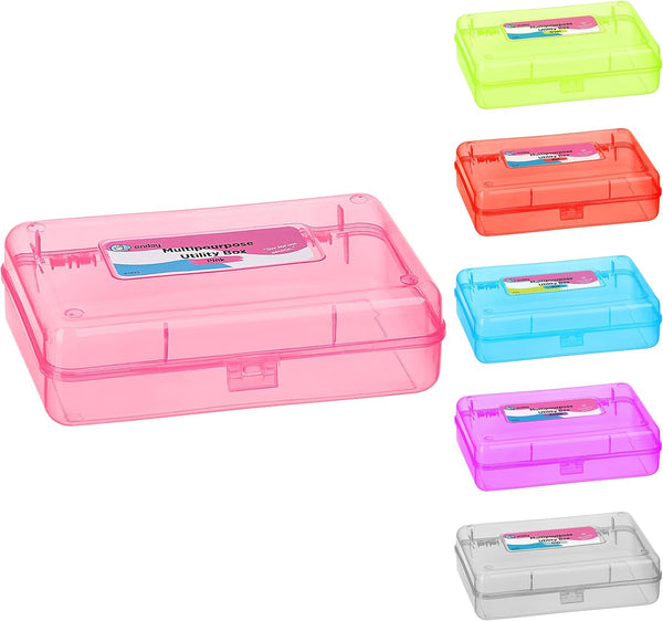 Enday Plastic Pencil Box Case, Pink Multipurpose Storage Organizer with Snap Lid, Also Available in Other Colors