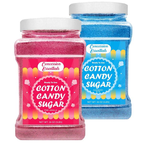 Concession Essentials Cotton Candy Floss Sugar -Pink Vanilla and Blue Raspberry /1lb Jars Each