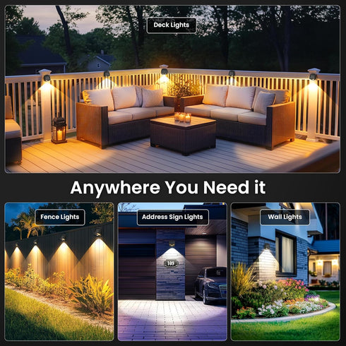 IP65, 3 Decor-6 Pack SOLPEX Solar Lights Outdoor Waterproof Solar Stair Lights Outdoor for Fence, Deck, Step, Dual