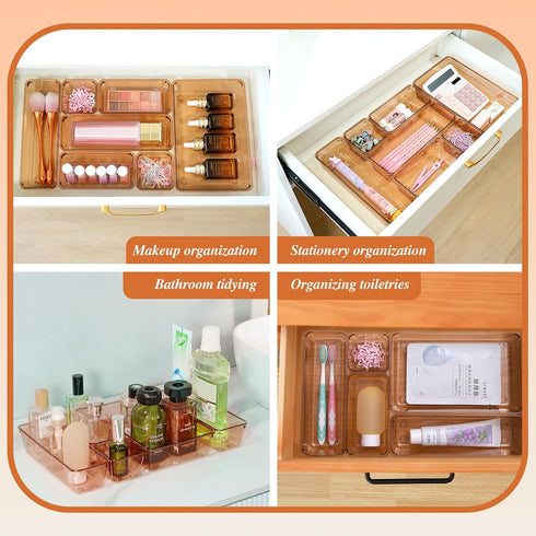 Trotianingyu Set 25 Coffee Acrylic Drawer Organizers Storage for Makeup, Office Desk Small Vanity Trays for Drawer