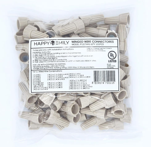Happy Emily 100pcs Tan Winged Wire Connectors - Heavy Duty Twist-On Easy Screw On Type for Electrical Wiring
