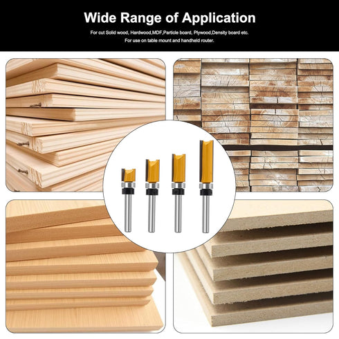 Set Bit-1/4 Inch Shank-4 Flush Trim Router for Woodworking - Cabinet, Rabbeting, Tongue & Groove(Router pcs Straight)