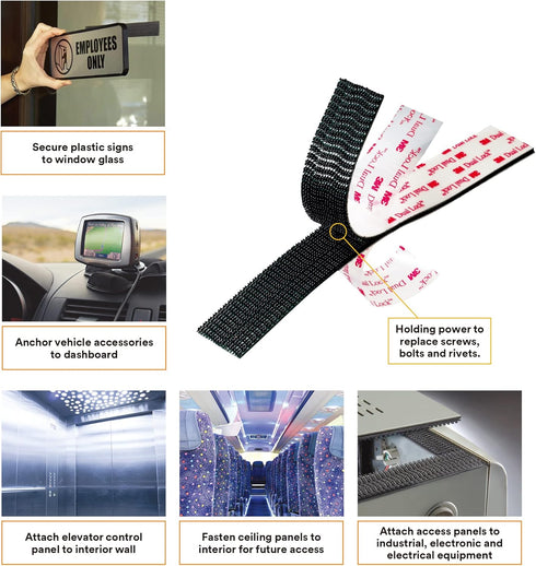 Dual Lock Tape 1in x 2in, 10 Pcs Heavy Duty Mounting Tape, Interlocking Reclosable Fastener Self Sticky Black