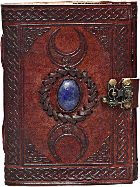 Cuero 3 Moon Blue Lapiz Embossed Vintage Leather Journal | 240 Pages of Antique Handmade Deckle Edge Vintage Paper