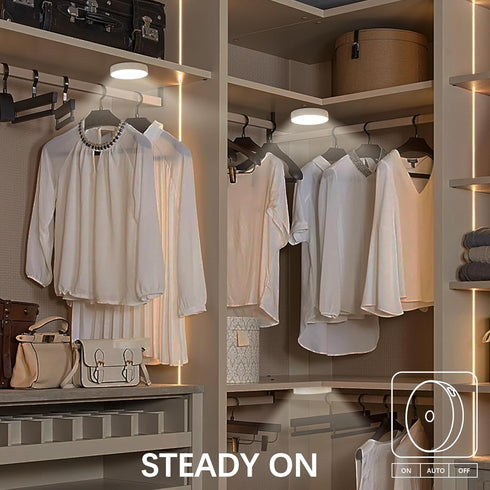 JOGOLED Closet Counter 3-Pack Under Cabinet Light Motion Sensor - Rechargable Puck Lights, Stick on Night Lighting