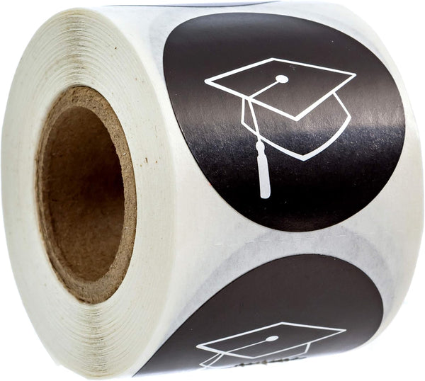 Graduation Stickers - 250 Graduate Labels, 1.5" Black & White Class of 2025 Grad Cap Envelope Seals