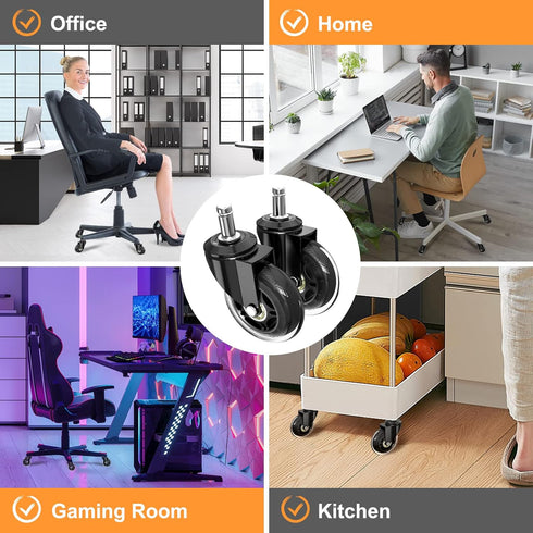 Soontrans Office Chair Wheels Replacement, Rubber Chair Casters for Wood Floor, Set of 5, Heavy Duty Computer Desk Chair