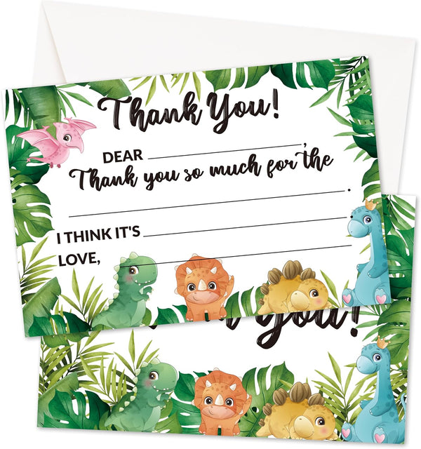HMJKL Dinosaur Thank You Cards Fill In The Blank, Dino Thank You Notes