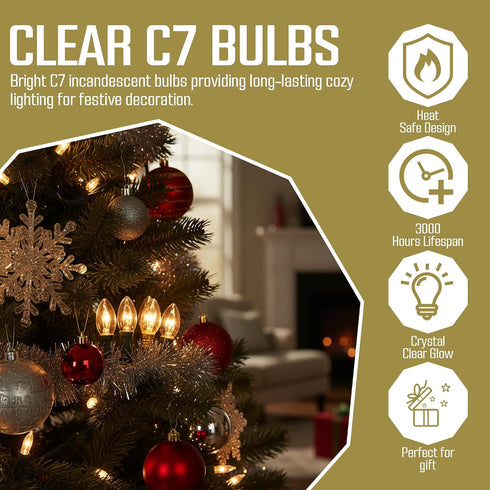 24-Count C7 Bulbs 5-Watt, Iconikal Night Light Candelabra Clear for Lamps Nightlights Lanterns String Lights