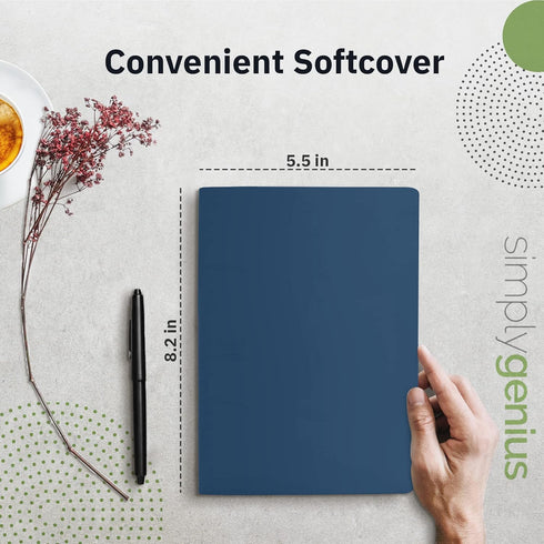 Simply Genius A5 Dotted Notebooks for Work, Travel, Business, College & More - Softcover Journals for Writing - Grid Notebook for Men & Women - Size 8.2" x 5.5" - 92 pages (Navy, 6 pack)