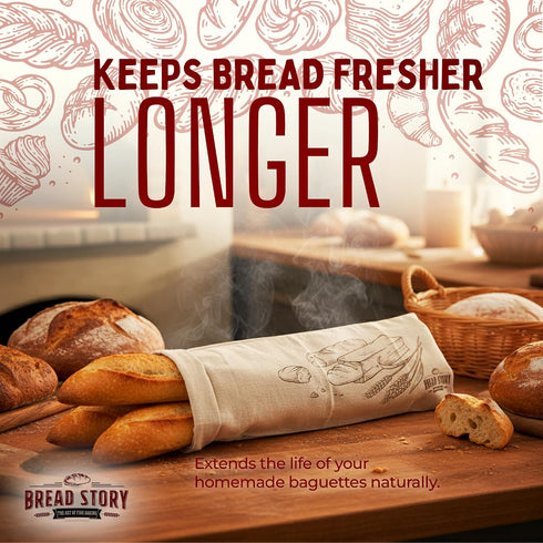 8x27" Linen Baguette Bag Single Baguette Bread Bag for Homemade Artisan Bread, Unbleached Reusable Food Storage