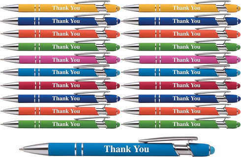 Thank You Premium Gift Stylus Pens for All TouchScreen Devices, Metal Soft Touch 2 in 1 Combo Pen (20 Pack)