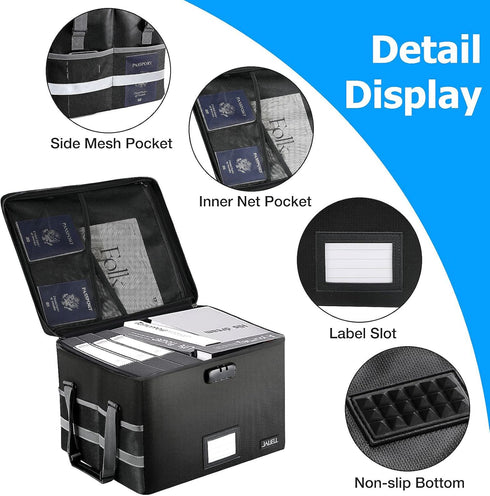 Upgraded File Box with Lock - Fireproof Document File Organizer Box with Water-Resistant Zipper & Adjustable Handle -