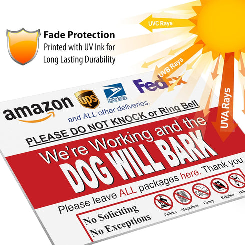 Do Not Knock or Ring Bell Leave Package Sign - The Dog Will Bark (Hang Sign)