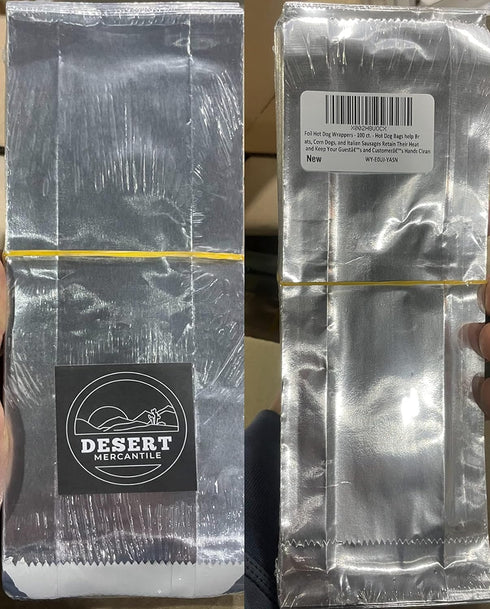 DESERT MERCANTILE 100 Foil Hot Dog Wrappers - ct. - Hot Dog Bags help Brats, Corn Dogs, and Italian Sausages Retain