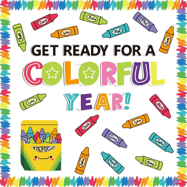 VABAMNA 61Pcs Crayon Bulletin Board Decorations Set - Get Ready for A