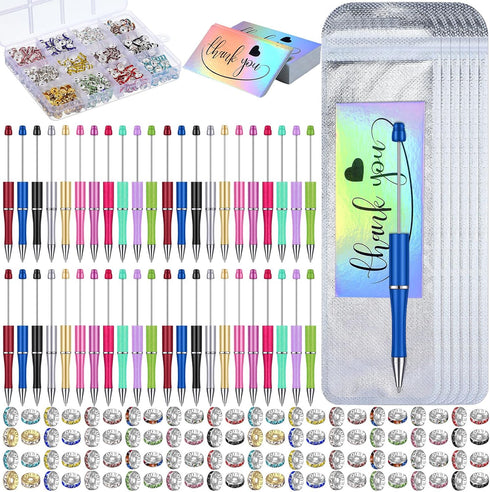 Qilery 750 Pcs DIY Beadable Pens Kit, 50 Pcs Plastic Ballpoint Pens