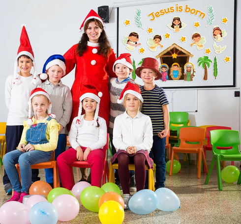 WaaHome Jesus is Born Bulletin Board Decorations Set, 38pcs Nativity Scene Cutouts for Christmas Classroom Decor