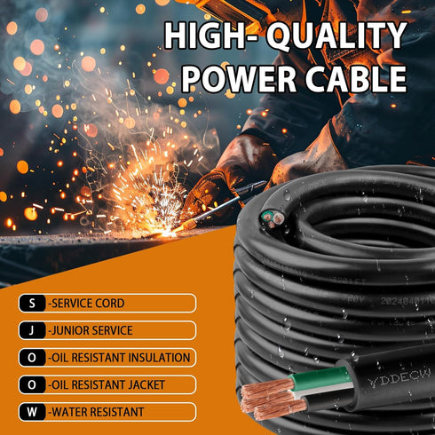 10ft 14/3 14 AWG Portable Power Cable, SJOOW 300V 14 Gauge Electric Wire for Motor Leads and Machinery