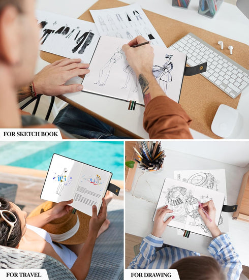 Blank Journal Notebook, A5 Hardcover Leather Sketchbook, 200 Pages Thick Paper for Drawing & Writing