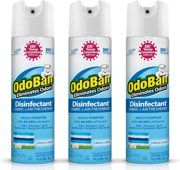 OdoBan Ready-to-Use 360-Degree Continuous Spray Disinfectant, 3 Pack, 14.6 Ounces Each, Fresh Linen Scent