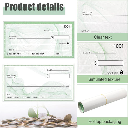 Dianelhall 2 Pcs Big Checks for Presentations, 30 x 16'' Giant Large Blank Fake Check for Graduation Presentations