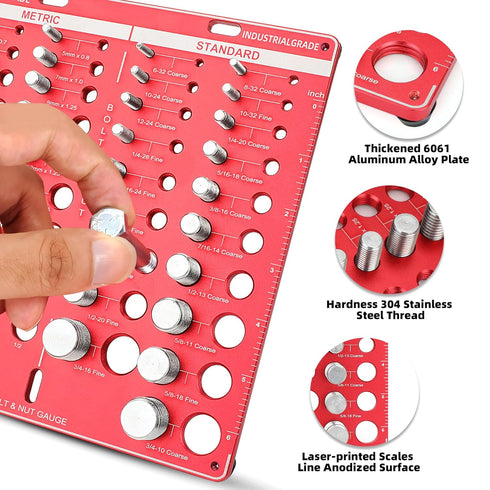 Thread Checker, Nut and Bolt Identifier Gauge with Inch and Centimeter Ruler, 19 Standard & 15 Metric